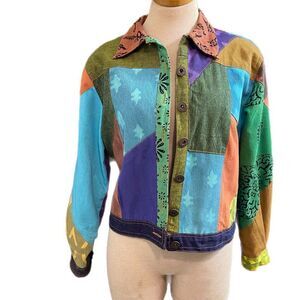 Sacred Threads Women’s Hippie Retro Boho Patcheork Jacket Size Small
